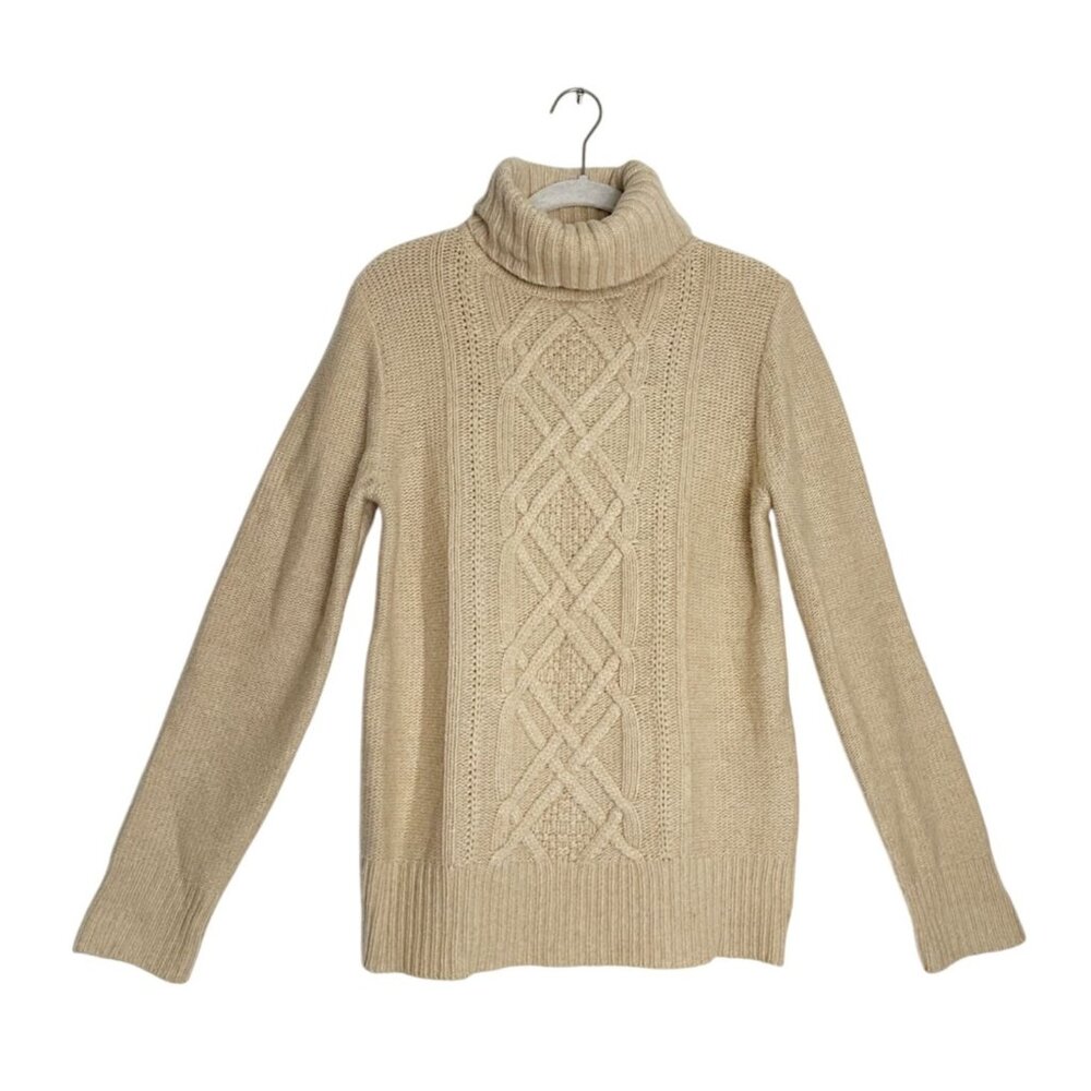 J.Crew Cambridge Cable Knit Wool Blend Turtleneck Sweater in Tan - Sz M - New